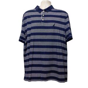 Nautica Polo Shirt XXL Dark Blue Repeating Stripe Sets Short Sleeve Cotton